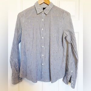 J Crew Perfect Button Down Shirt Stripes with Rhinestones Size Small